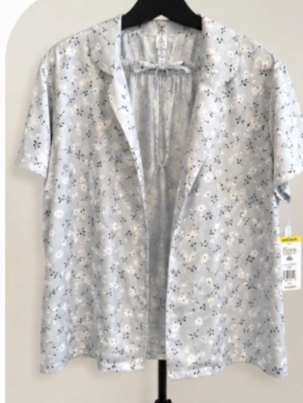 NWT Flora by Flora Nikrooz 2-Piece Satin Pajama Set‎ Gray Floral Medium 10/12